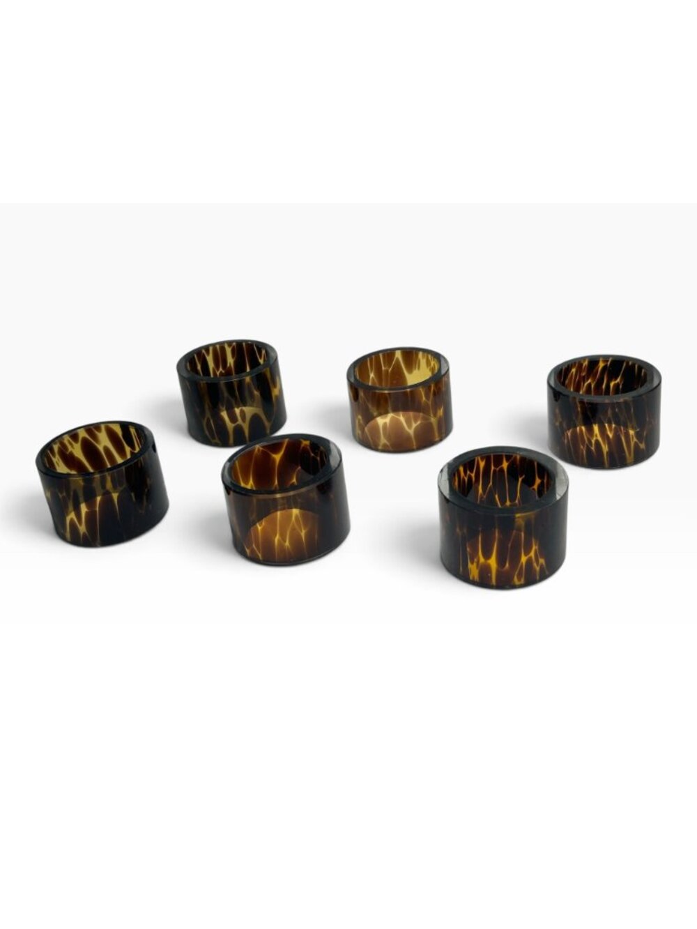 Vintage Tortoiseshell Glass Napkin Rings Set of 6 Faux Tortoise Shell Table Deco - Picture 2 of 16